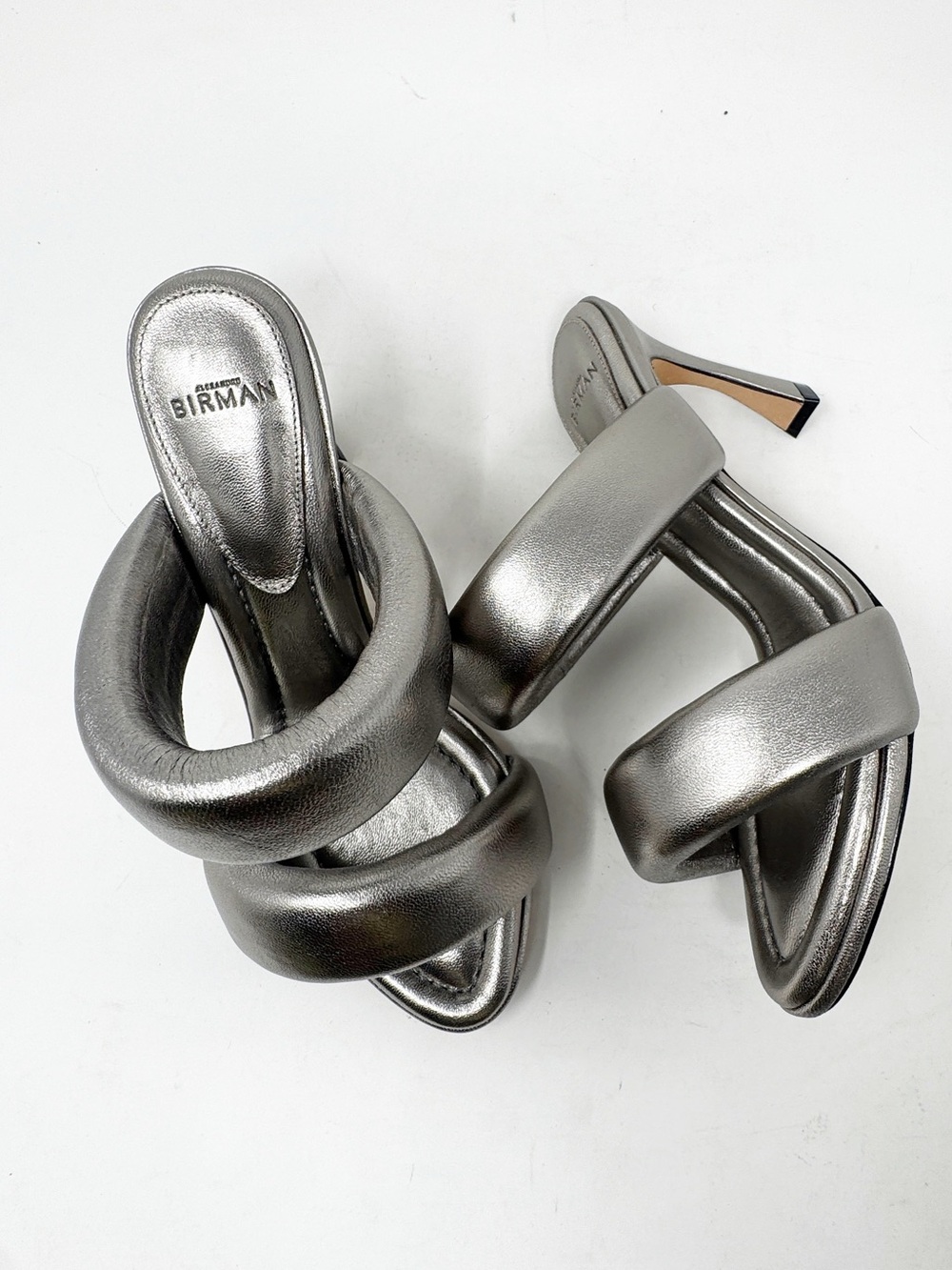 Alexandre Birman Lilla Heel Sandal Mules Leather Metallic Silver 38